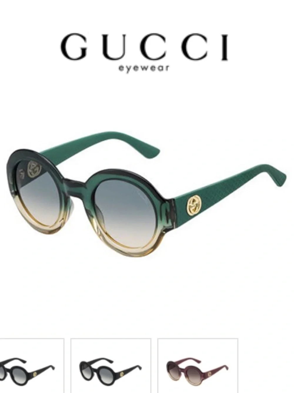 Gucci Green and Gold Round Gradient Women’s Sunglasses